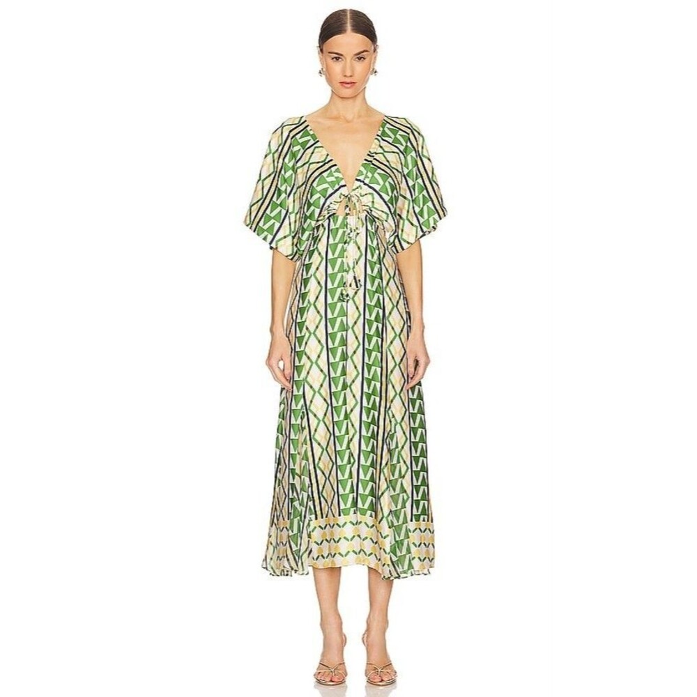 MISA Los Angeles NWT Irena Midi Dress Limoncello Geo Mix Large Satin - Picture 1 of 10